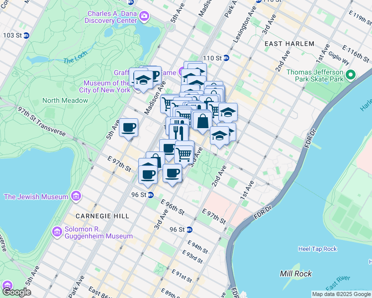 map of restaurants, bars, coffee shops, grocery stores, and more near in New York