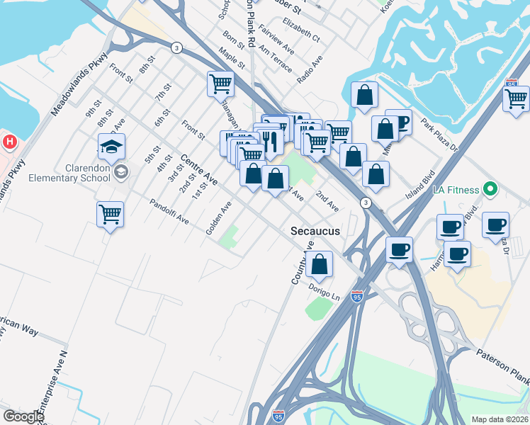 map of restaurants, bars, coffee shops, grocery stores, and more near 766 Humboldt Street in Secaucus