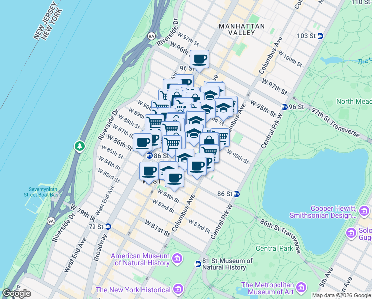 map of restaurants, bars, coffee shops, grocery stores, and more near in New York