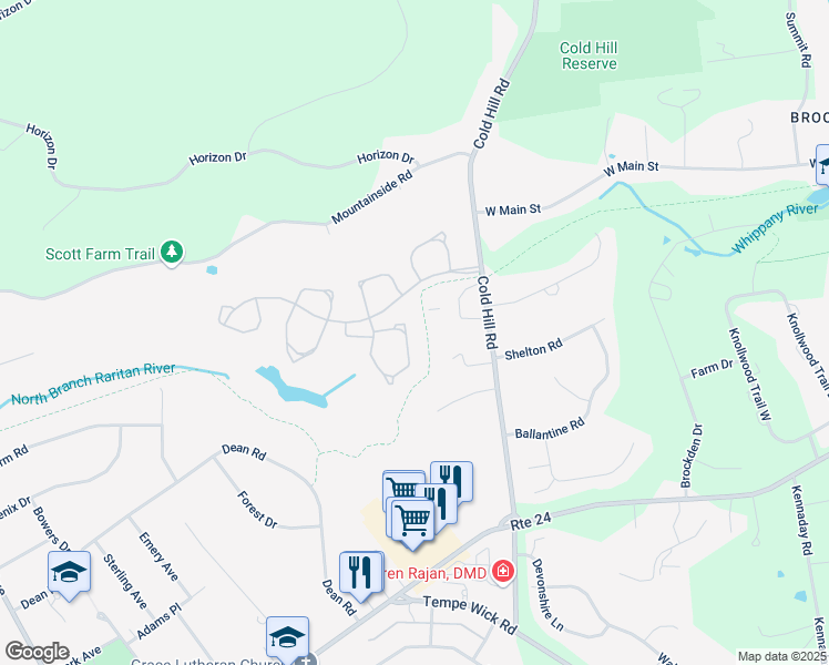 map of restaurants, bars, coffee shops, grocery stores, and more near 57 Hampshire Drive in Mendham