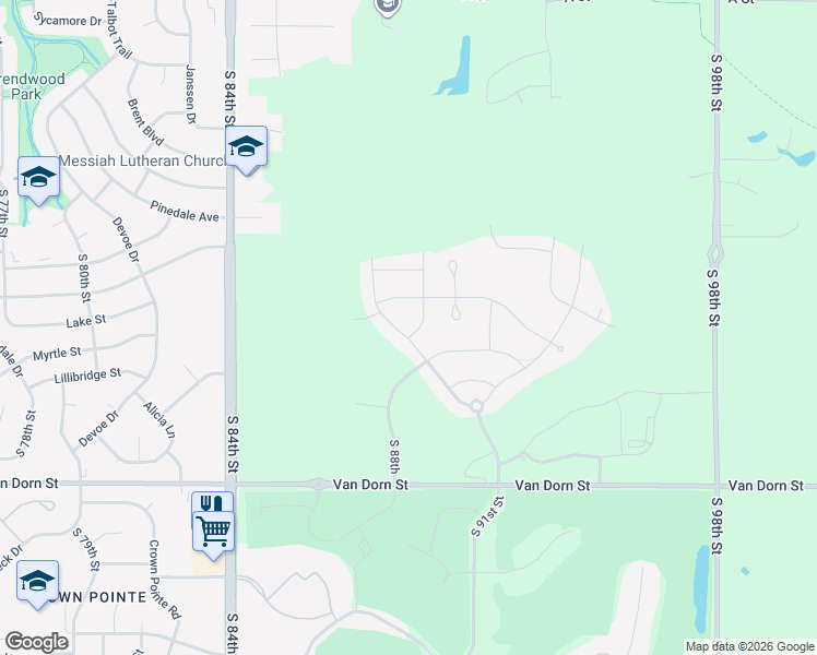 map of restaurants, bars, coffee shops, grocery stores, and more near 9080 Van Dorn Street in Lincoln