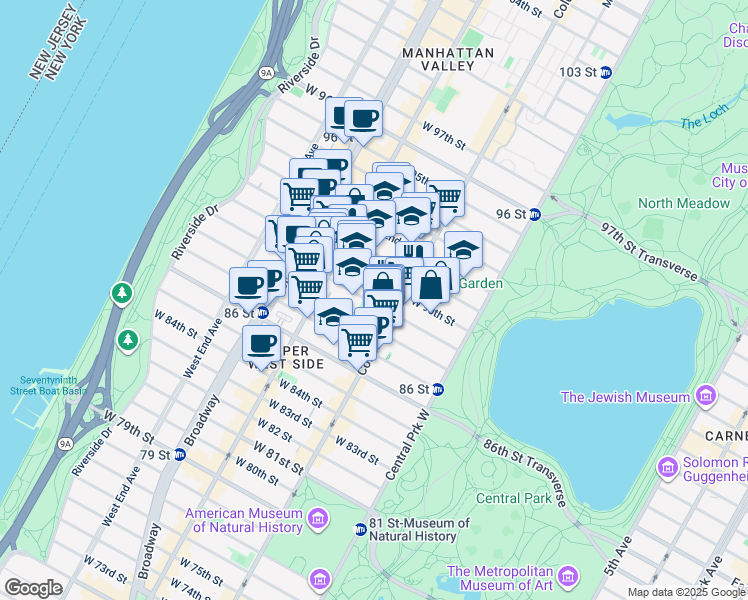 map of restaurants, bars, coffee shops, grocery stores, and more near 113 West 90th Street in New York