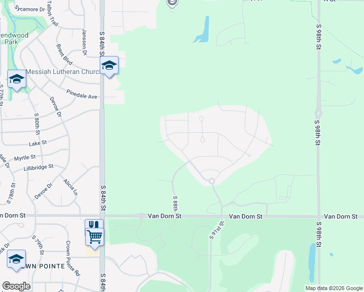 map of restaurants, bars, coffee shops, grocery stores, and more near 9080 Van Dorn Street in Lincoln