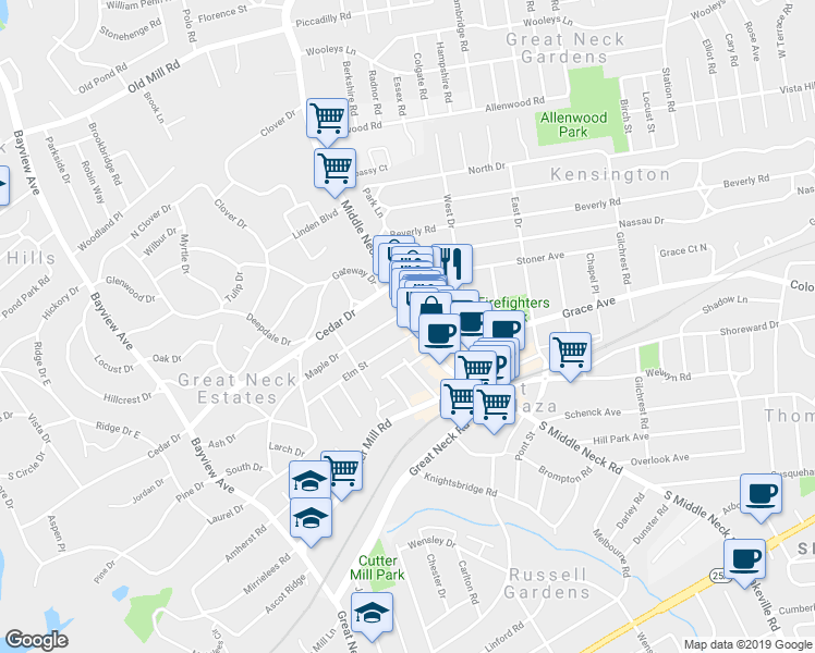 map of restaurants, bars, coffee shops, grocery stores, and more near 88 Middle Neck Road in Great Neck