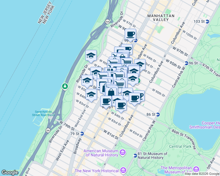 map of restaurants, bars, coffee shops, grocery stores, and more near in New York