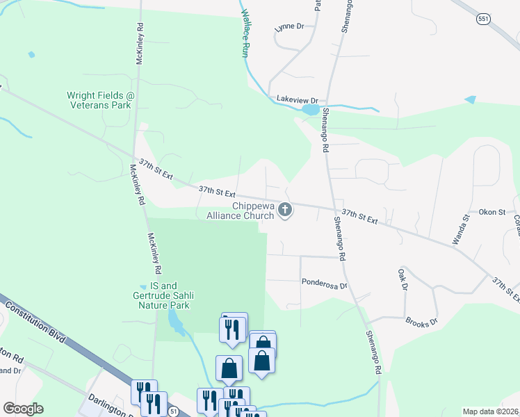 map of restaurants, bars, coffee shops, grocery stores, and more near 3702 37th Street Extension in Beaver Falls