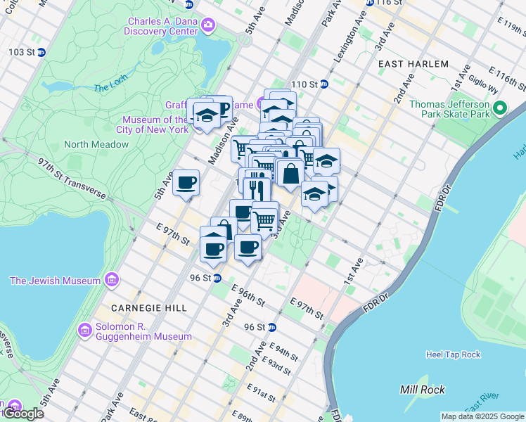 map of restaurants, bars, coffee shops, grocery stores, and more near in New York