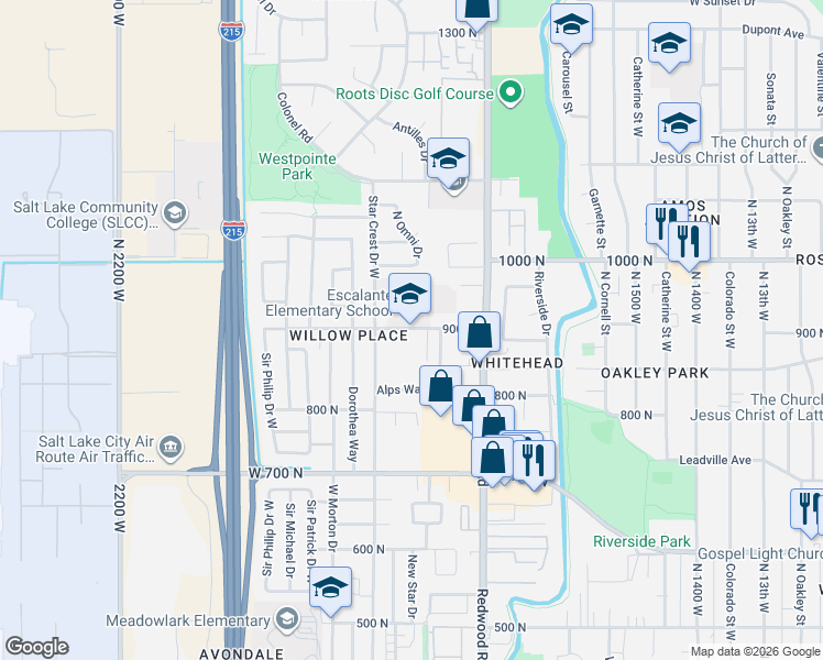 map of restaurants, bars, coffee shops, grocery stores, and more near 1810 West 900 North in Salt Lake City