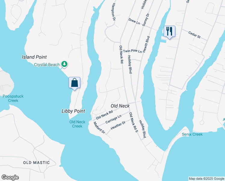 map of restaurants, bars, coffee shops, grocery stores, and more near 7 Cottontail Run in Center Moriches
