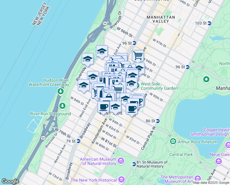 map of restaurants, bars, coffee shops, grocery stores, and more near in New York