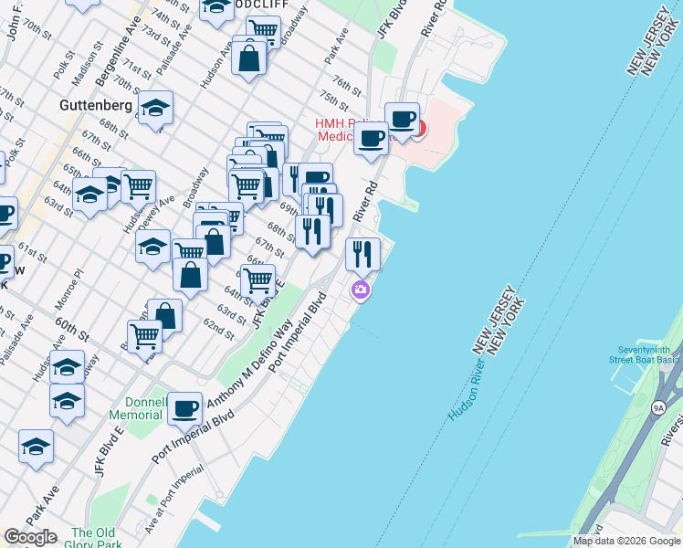 map of restaurants, bars, coffee shops, grocery stores, and more near 161 Lydia Drive in Guttenberg