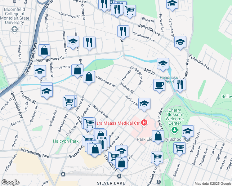 map of restaurants, bars, coffee shops, grocery stores, and more near 25 Harrison Street in Belleville