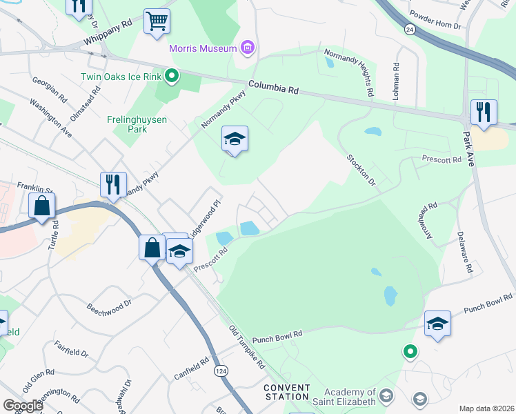 map of restaurants, bars, coffee shops, grocery stores, and more near 9 Gates Road in Morristown