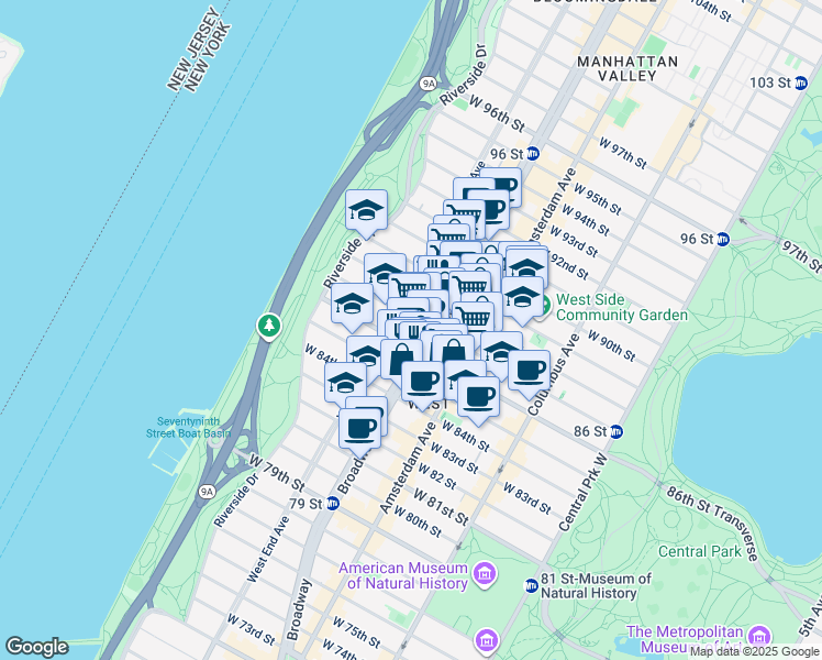 map of restaurants, bars, coffee shops, grocery stores, and more near 2373 Broadway in New York