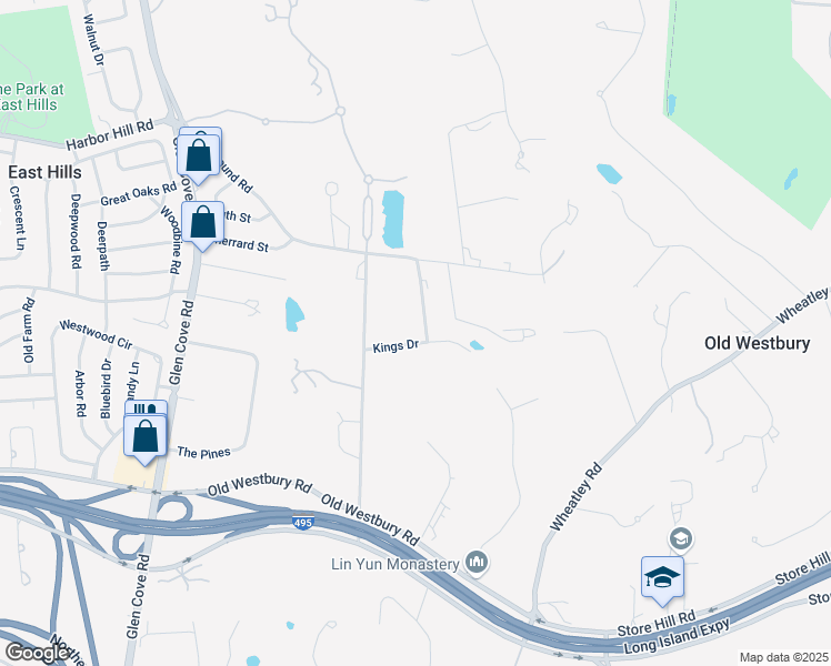 map of restaurants, bars, coffee shops, grocery stores, and more near 4 Meadowbrook Lane in Old Westbury