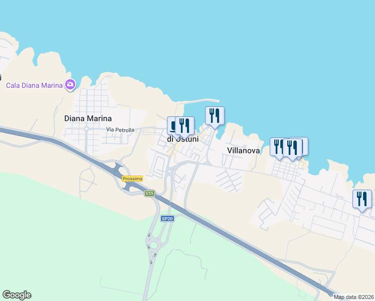 map of restaurants, bars, coffee shops, grocery stores, and more near in Marina di Ostuni
