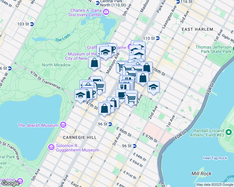 map of restaurants, bars, coffee shops, grocery stores, and more near in New York