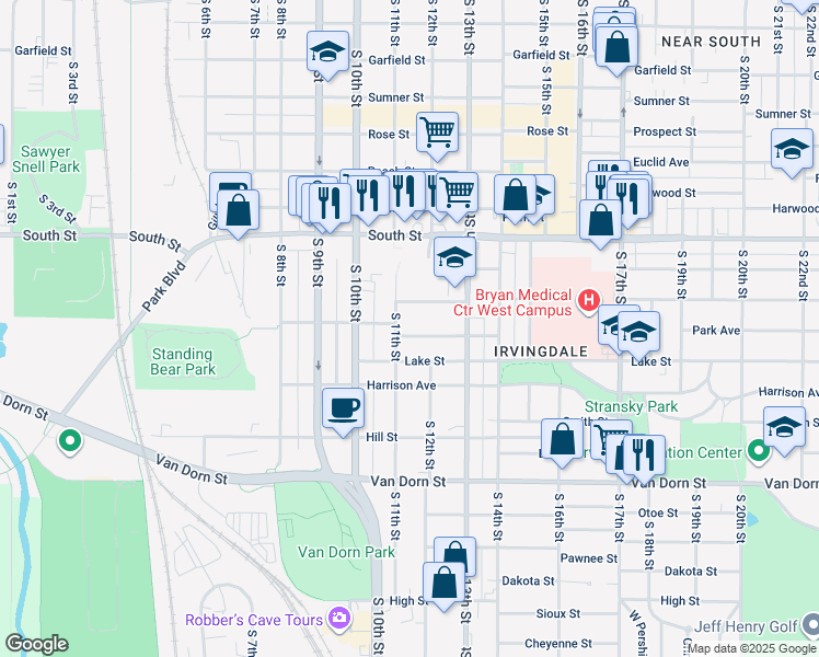 map of restaurants, bars, coffee shops, grocery stores, and more near 1125 Saratoga Street in Lincoln
