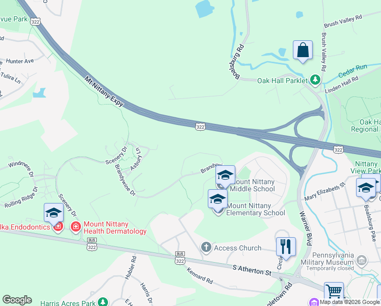 map of restaurants, bars, coffee shops, grocery stores, and more near 163 Sussex Drive in State College