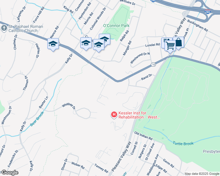 map of restaurants, bars, coffee shops, grocery stores, and more near 6 Summit Street in West Orange