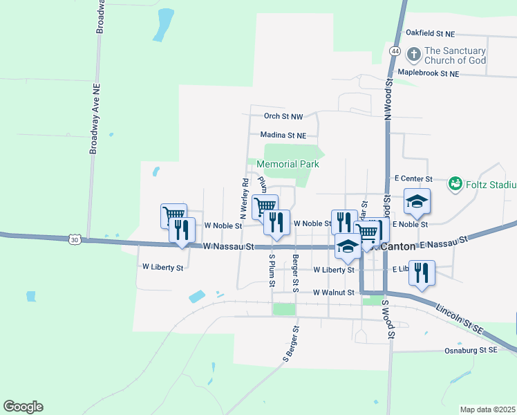 map of restaurants, bars, coffee shops, grocery stores, and more near 246 Werley Street in Canton