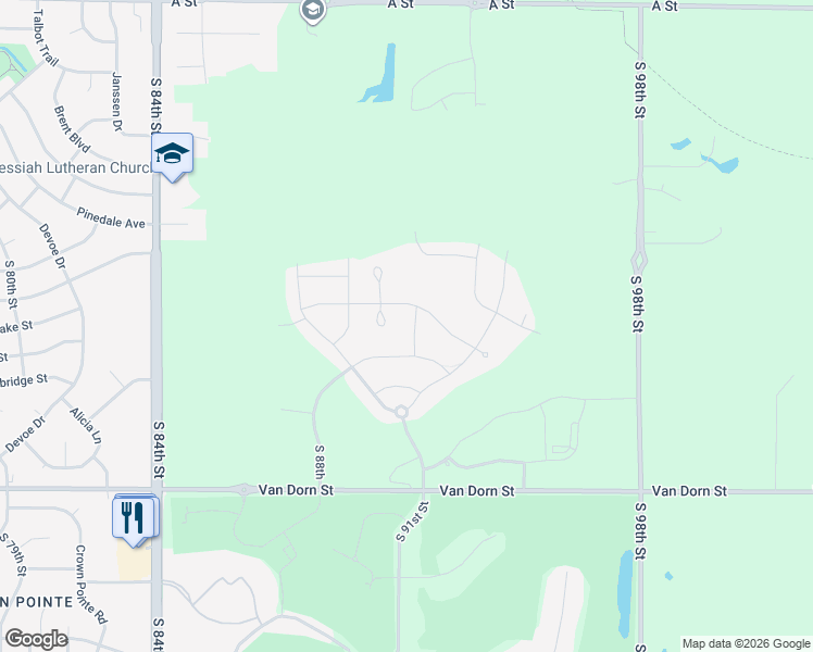 map of restaurants, bars, coffee shops, grocery stores, and more near 2321 South 91st Street in Lincoln