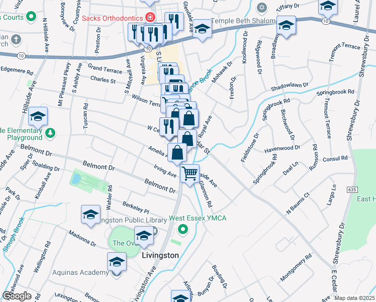 map of restaurants, bars, coffee shops, grocery stores, and more near in Livingston