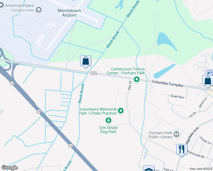 map of restaurants, bars, coffee shops, grocery stores, and more near 325 Columbia Turnpike in Florham Park