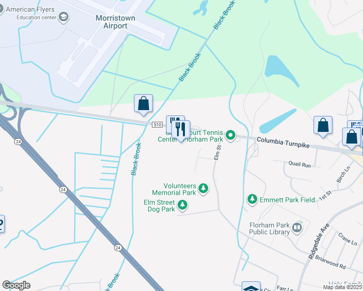 map of restaurants, bars, coffee shops, grocery stores, and more near 325 Columbia Turnpike in Florham Park