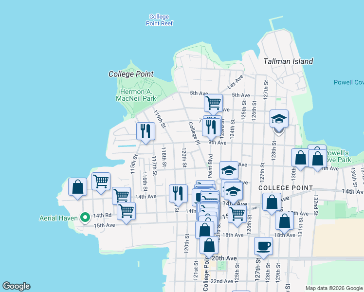 map of restaurants, bars, coffee shops, grocery stores, and more near in Queens
