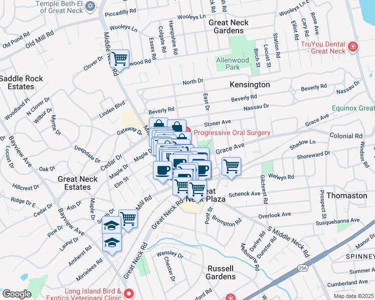 map of restaurants, bars, coffee shops, grocery stores, and more near 15 Bond Street in Great Neck