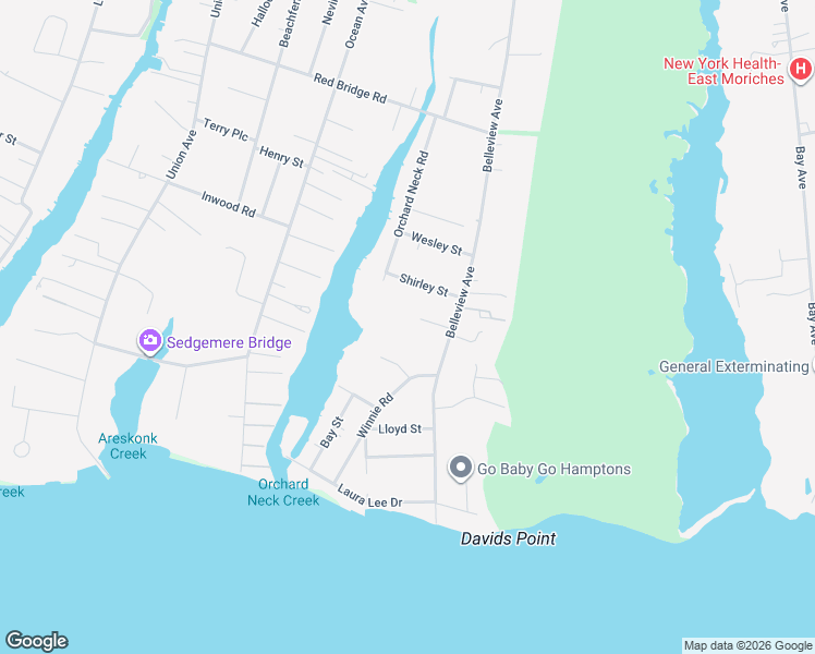 map of restaurants, bars, coffee shops, grocery stores, and more near 6 Mary Ellen Court in Center Moriches