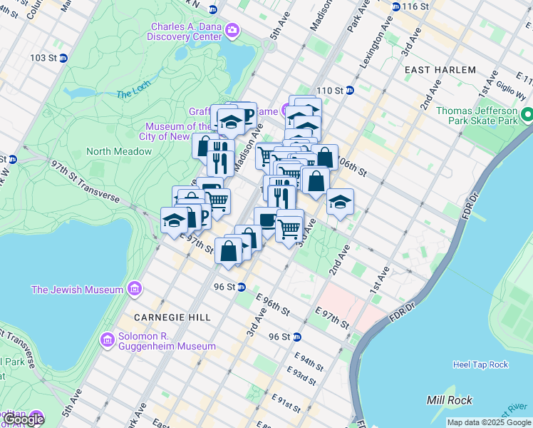 map of restaurants, bars, coffee shops, grocery stores, and more near in New York