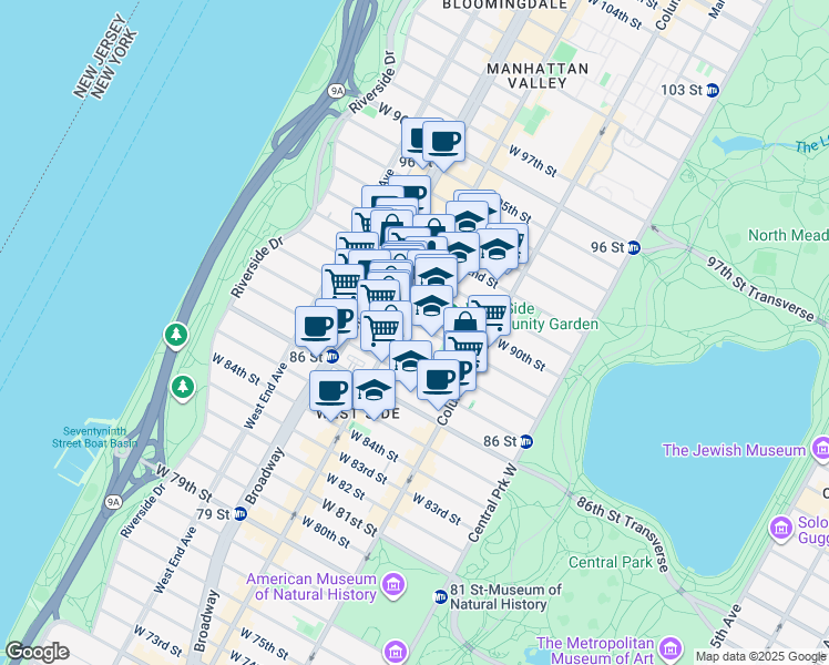 map of restaurants, bars, coffee shops, grocery stores, and more near in New York