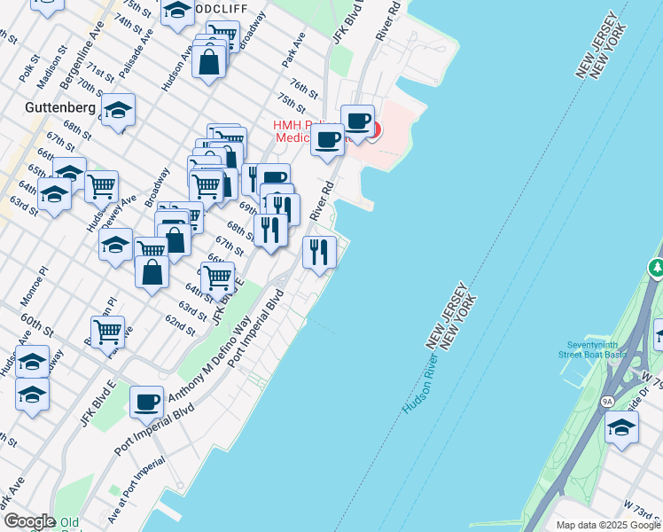 map of restaurants, bars, coffee shops, grocery stores, and more near 31 Lydia Drive in Guttenberg