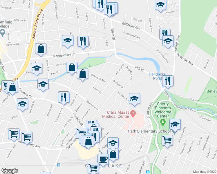 map of restaurants, bars, coffee shops, grocery stores, and more near 25 Harrison Street in Belleville