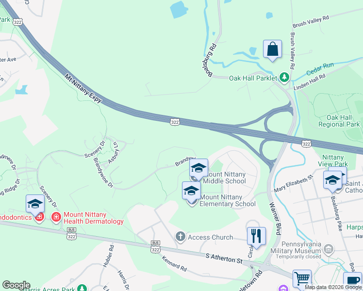 map of restaurants, bars, coffee shops, grocery stores, and more near 163 Sussex Drive in State College