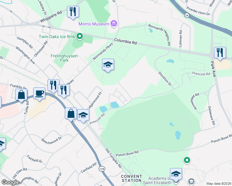 map of restaurants, bars, coffee shops, grocery stores, and more near 9 Gates Road in Morristown