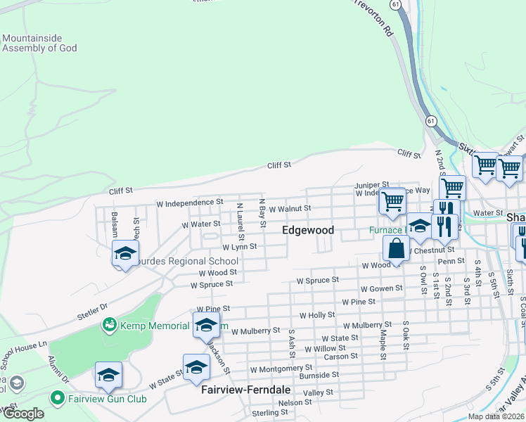 map of restaurants, bars, coffee shops, grocery stores, and more near 1499 W Walnut St in Township of Coal