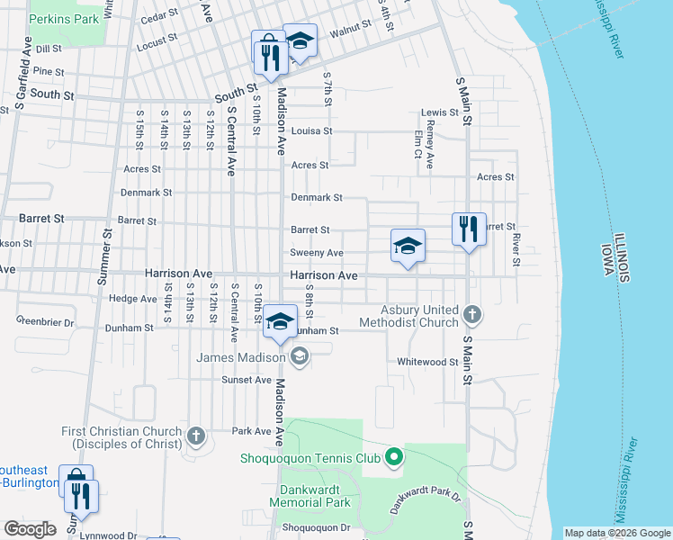 map of restaurants, bars, coffee shops, grocery stores, and more near 720 Harrison Avenue in Burlington