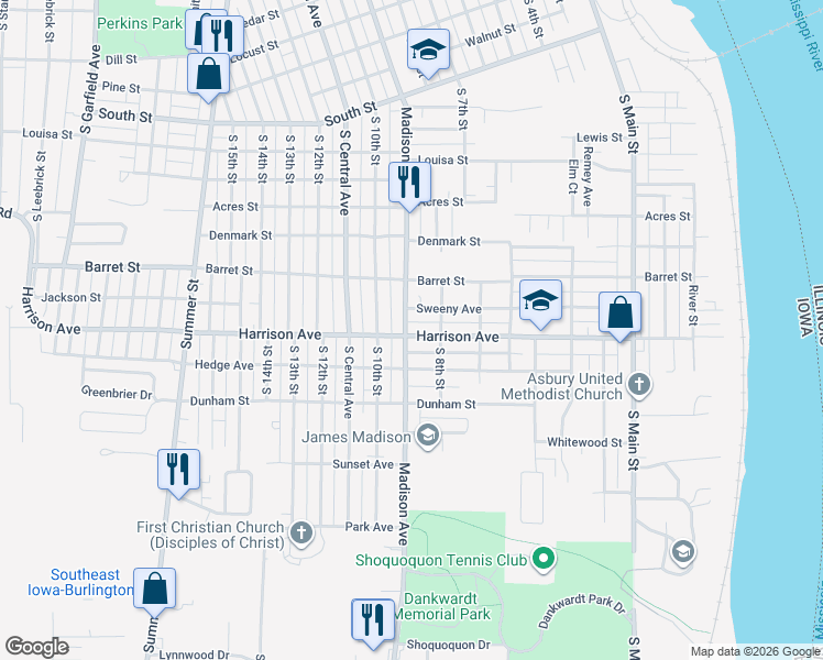 map of restaurants, bars, coffee shops, grocery stores, and more near 822 Harrison Avenue in Burlington