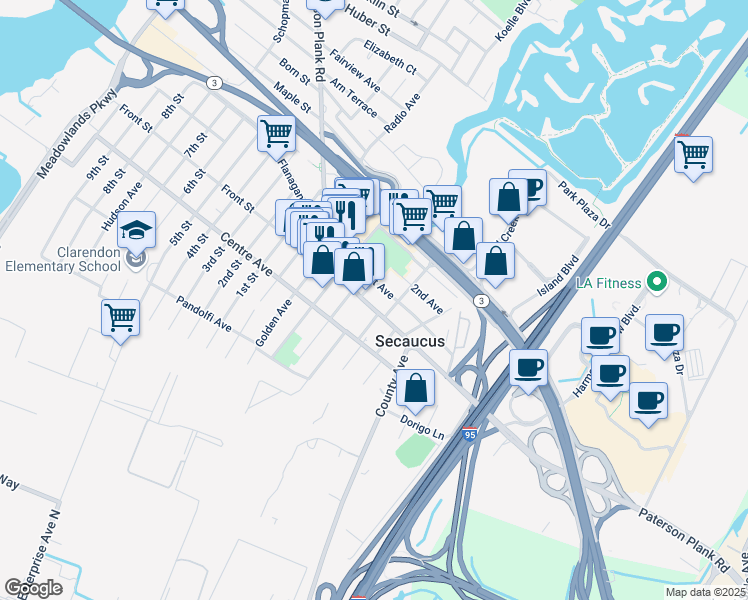 map of restaurants, bars, coffee shops, grocery stores, and more near in Secaucus