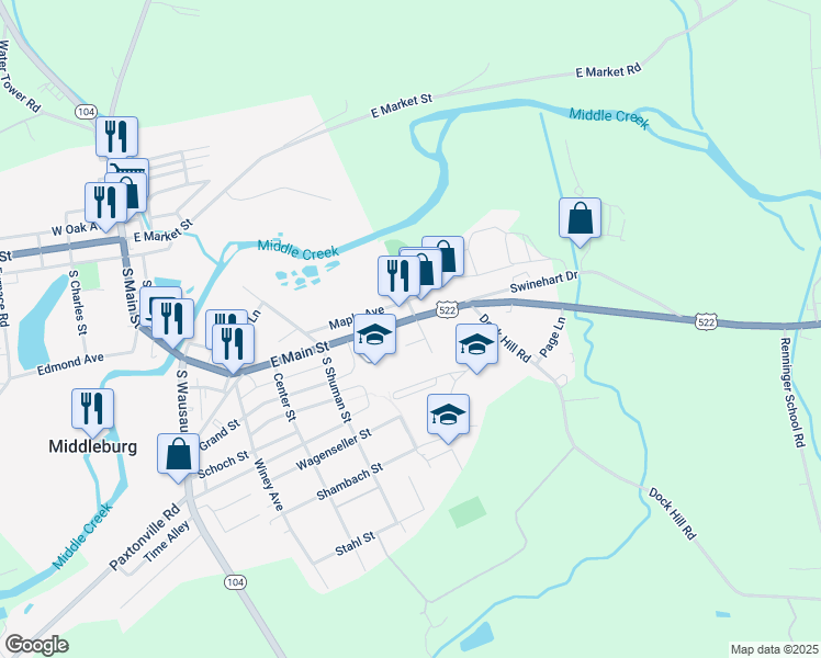 map of restaurants, bars, coffee shops, grocery stores, and more near 553 East Main Street in Middleburg