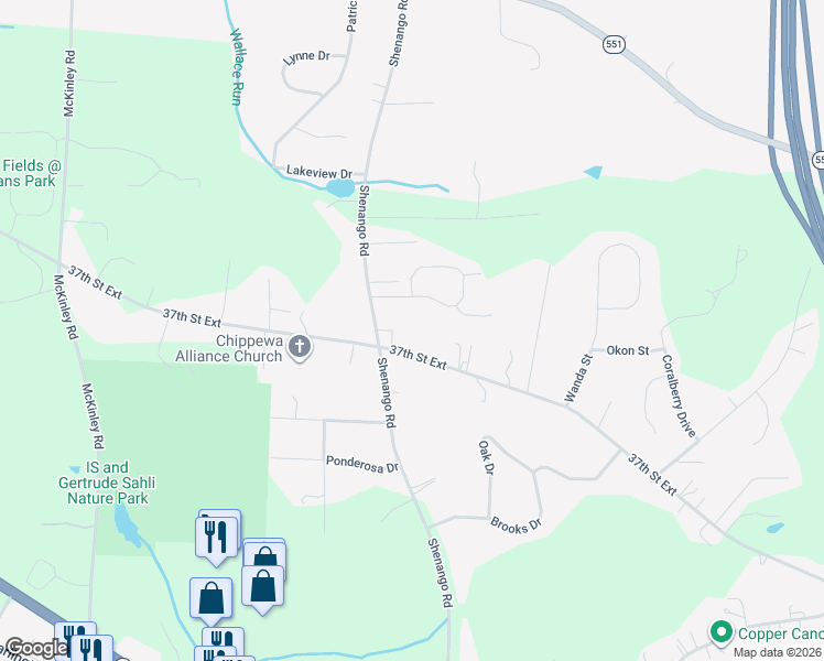 map of restaurants, bars, coffee shops, grocery stores, and more near 3566 37th Street Extension in Beaver Falls