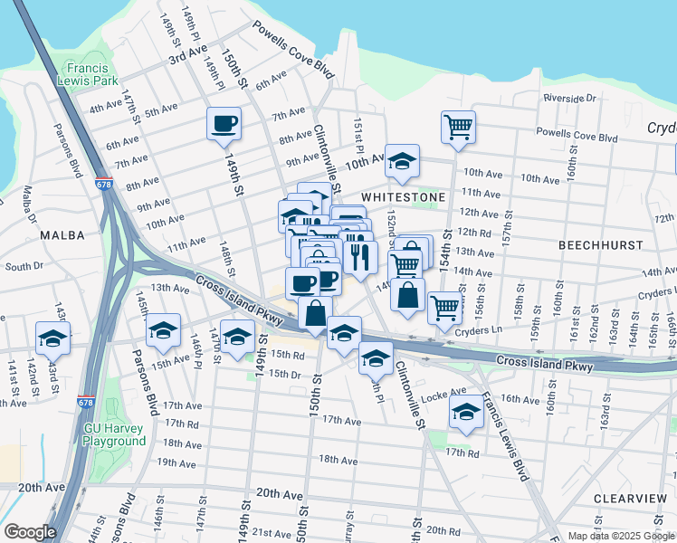 map of restaurants, bars, coffee shops, grocery stores, and more near in Queens