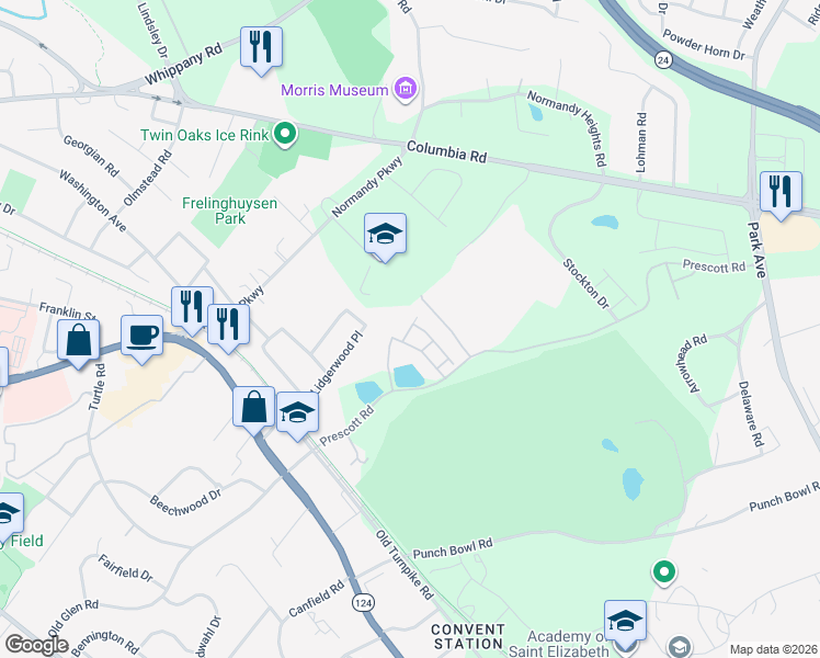 map of restaurants, bars, coffee shops, grocery stores, and more near 9 Gates Road in Morristown