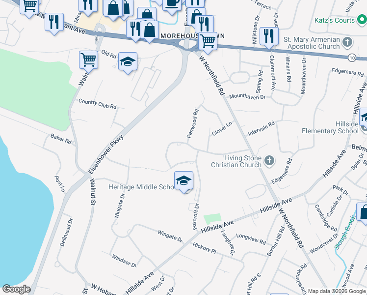 map of restaurants, bars, coffee shops, grocery stores, and more near 49 Wynnewood Road in Livingston