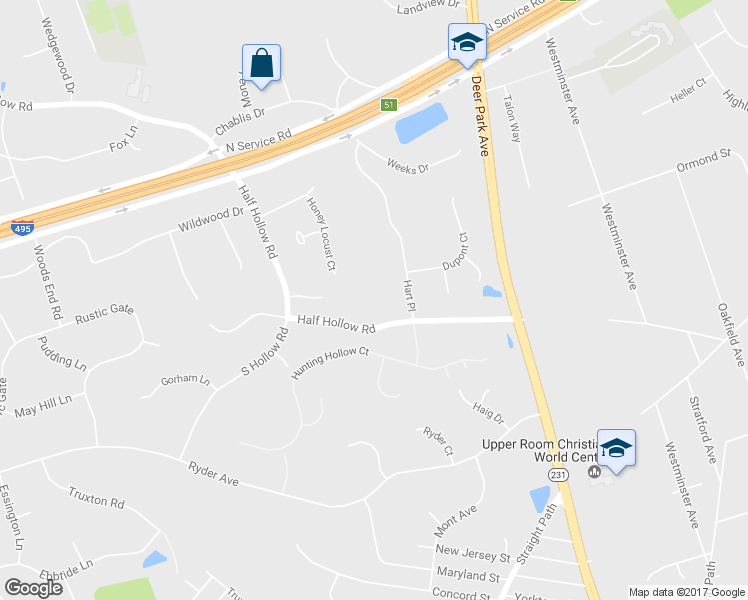 map of restaurants, bars, coffee shops, grocery stores, and more near 635 Half Hollow Road in Dix Hills