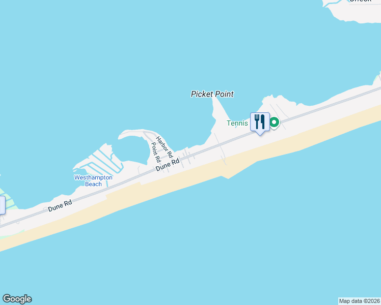 map of restaurants, bars, coffee shops, grocery stores, and more near 406 Dune Road in Westhampton Beach