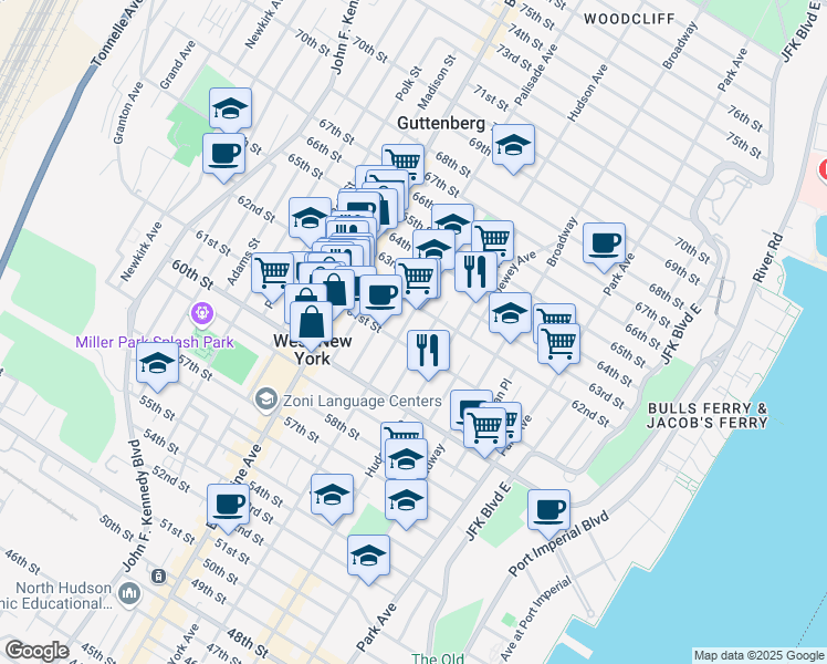 map of restaurants, bars, coffee shops, grocery stores, and more near 6107A Palisade Avenue in West New York